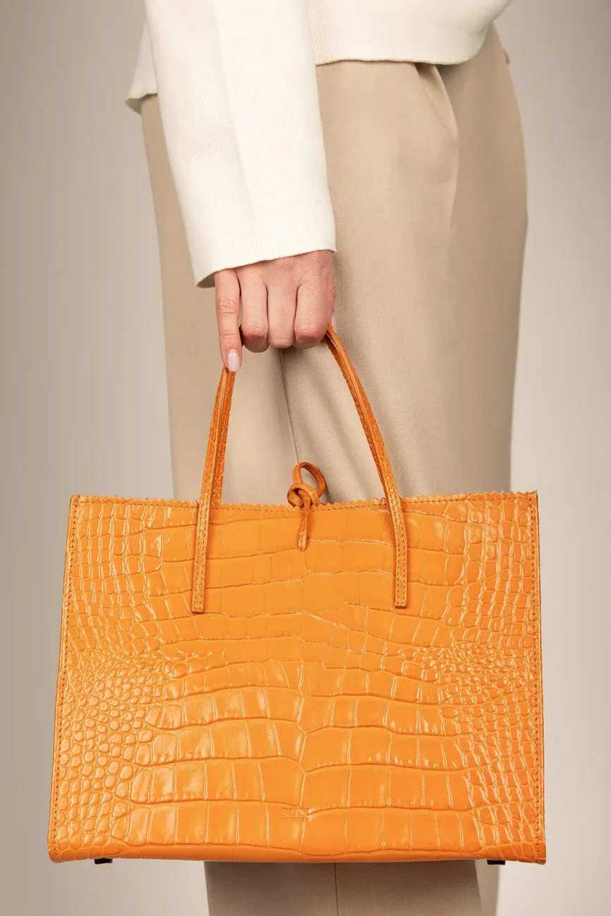 Fiore Orange Croco Print Tote Bag (2)