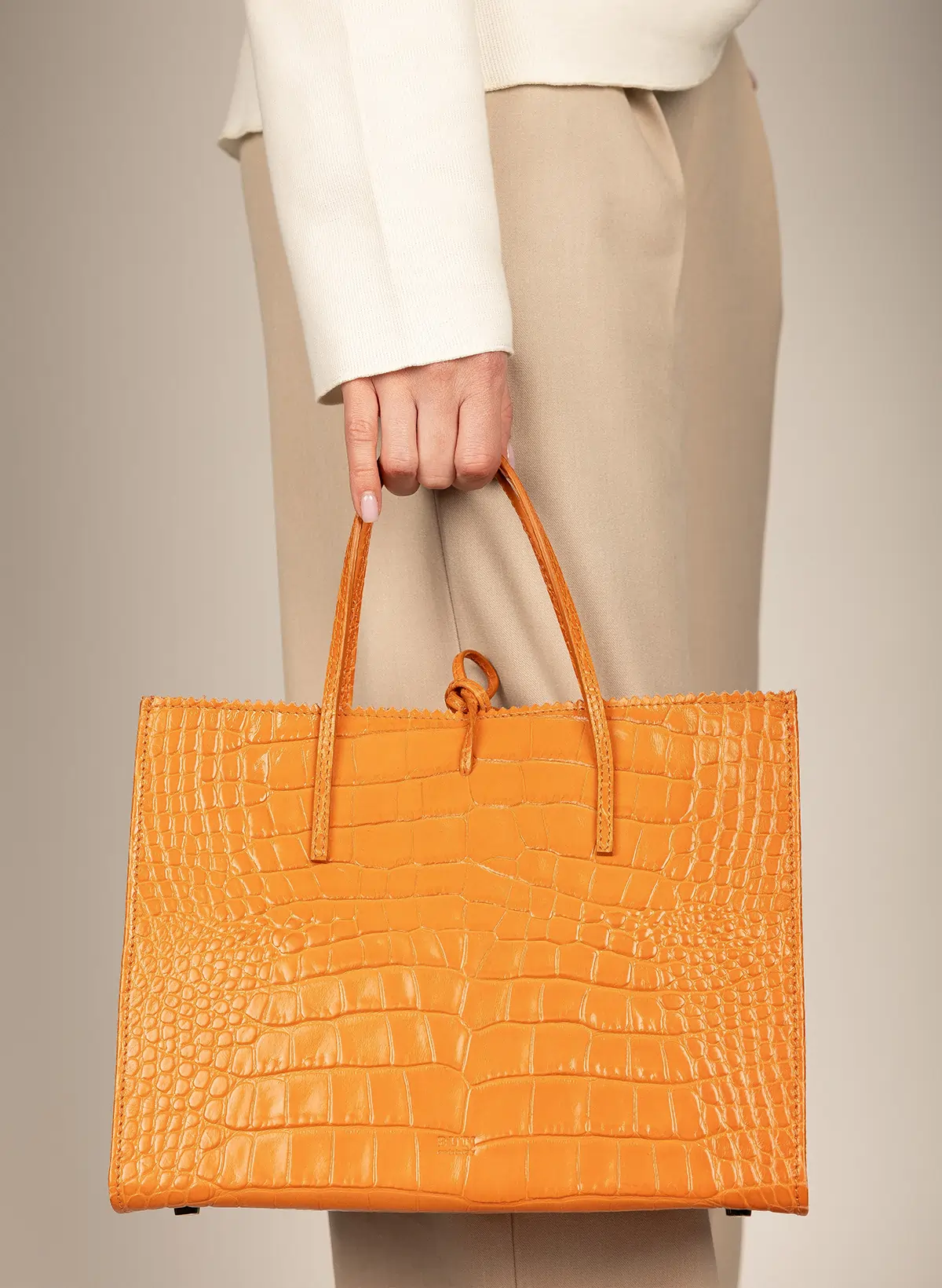 Fiore Orange Croco Print Tote Bag (2)