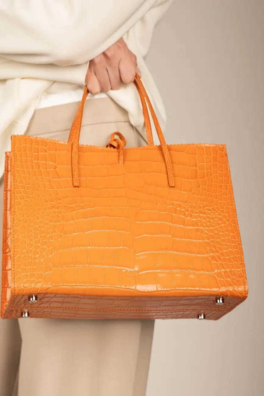 Fiore Orange Croco Print Tote Bag (3)