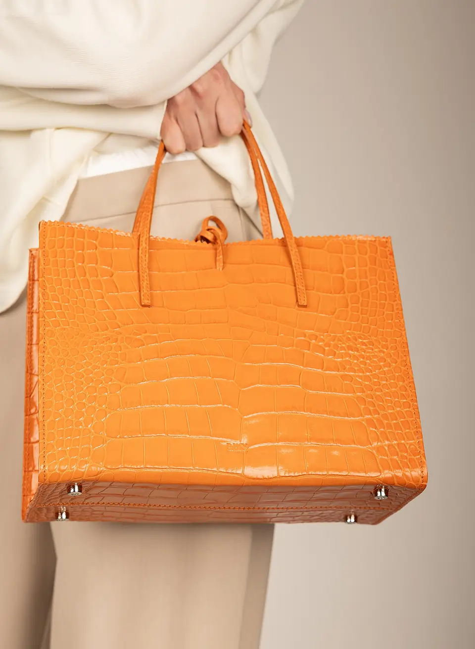 Fiore Orange Croco Print Tote Bag (3)