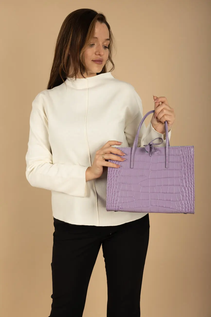 Sole Mio Lavender Croco Print Tote Bag (2)