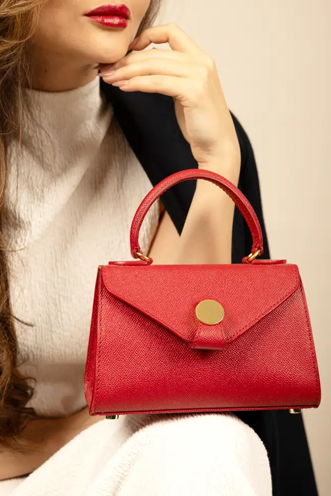 Virtù Calf Pam Leather Red Handbag (3)